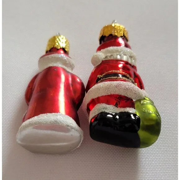 Set of 2 Vintage Santa St Nick 2" Glass Christmas Ornaments - Picture 5 of 6
